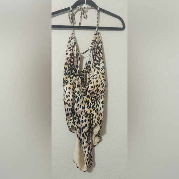 Good American Ruched Halter Rose Cheetah One-Piece Swimsuit Size 8 (M/L) NWT - Picture 7 of 11